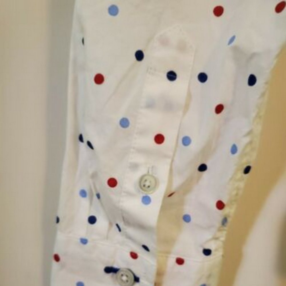 Talbots  white button down blue and red polka dots - Picture 4 of 4